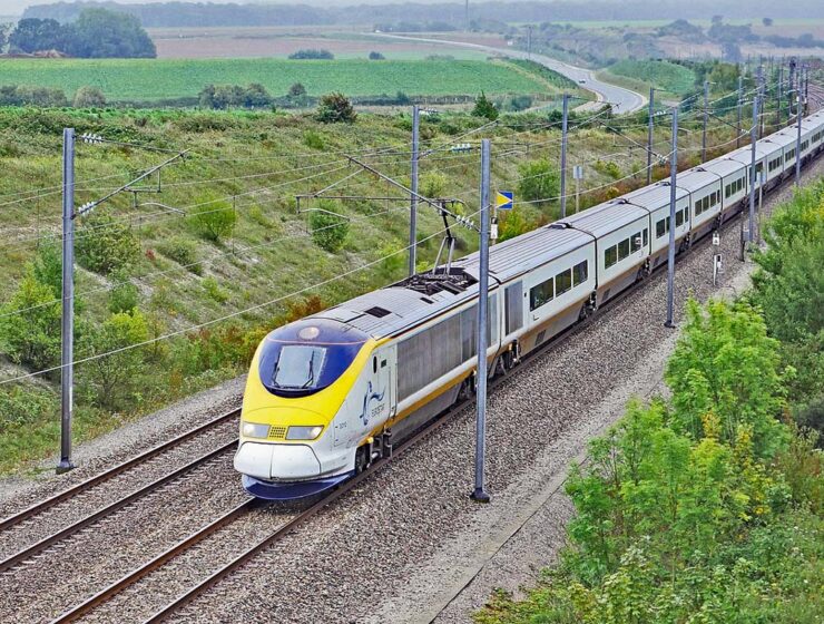 Eurostar train travels from Paris to London under the English Channel, here shot at Calais; photo by Erich Westendarp / Pixabay.