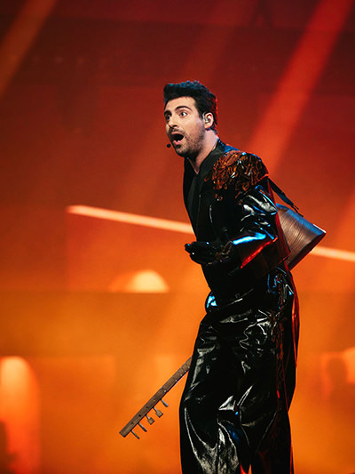 Asef Mishiyev, Mountain Jew singing "Run With U" for Azerbaijan on Eurovision Song Contest in Basel, Switzerland; photo by Alma Bentsson / EBU.