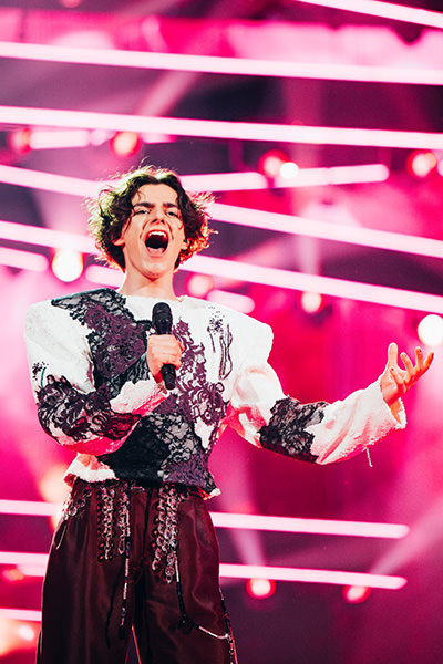 Marko Bošnjak rehearsing Poison Cake for Croatia at St. Jakobshalle, Eurovision Song Contest in Basel, Switzerland; photo by Sarah Louise Bennett / EBU.