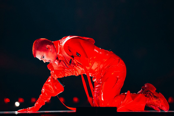 Red Sebastian performing "Strobe Lights" for Belgium at the Eurovision Song Contest in Basel, Switzerland; photo by Sarah Louise Bennett / EBU.