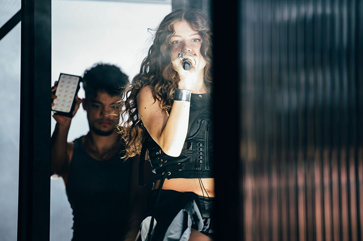 Tynna, from Abor & Tynna, a Vienna-based musician rehearsing her song "Baller" at Eurovision Song Contest, where the siblings are representing Germany; photo by Sarah Louise Bennett / EBU.