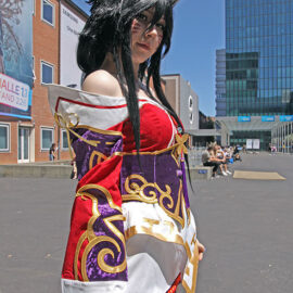Cosplayer dressed as Ahri from "League of Legends" MOBA, at Fantasy Basel, the Swiss Comic Con; photo by Ivan Kralj.