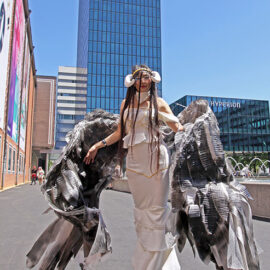 Cosplayer dressed as Albedo from "Overlord" anime and light novel series, at Fantasy Basel, the Swiss Comic Con; photo by Ivan Kralj.