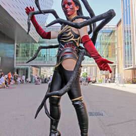 Cosplayer Sandra Miller dressed as Elise from "League of Legends" computer game, at Fantasy Basel, the Swiss Comic Con; photo by Ivan Kralj.