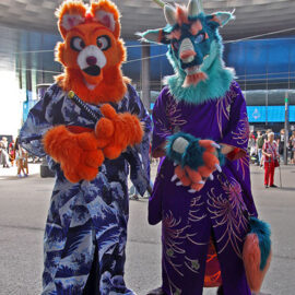 Two furries posing for a picture at Fantasy Basel, the Swiss Comic Con; photo by Ivan Kralj.