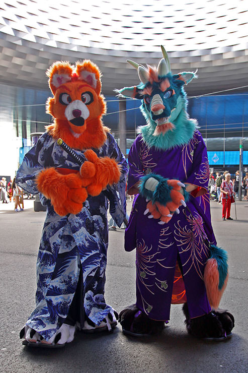 Two furries posing for a picture at Fantasy Basel, the Swiss Comic Con; photo by Ivan Kralj.