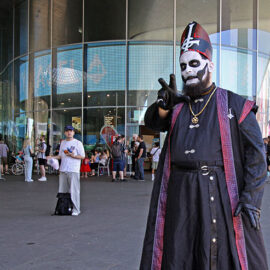 Cosplayer dressed up as Papa Emeritus from the Swedish rock band Ghost, at Fantasy Basel, the Swiss Comic Con; photo by Ivan Kralj.