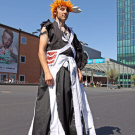 Cosplayer dressed as Ichigo Kurosaki from "Bleach" manga and anime series, at Fantasy Basel, the Swiss Comic Con; photo by Ivan Kralj.