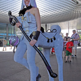 Cosplayer dressed as the Spirit Blossom Lillia, the centaur, from the "League of Legends" video game, at Fantasy Basel, the Swiss Comic Con; photo by Ivan Kralj.