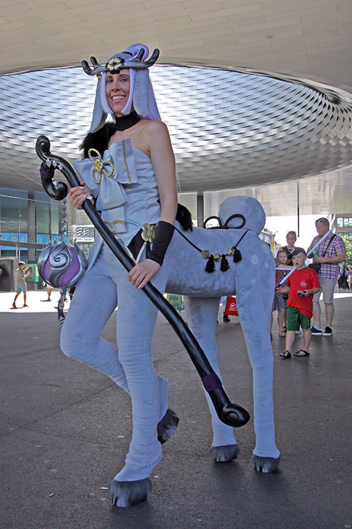 Cosplayer dressed as the Spirit Blossom Lillia, the centaur, from the "League of Legends" video game, at Fantasy Basel, the Swiss Comic Con; photo by Ivan Kralj.