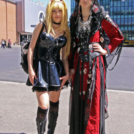 Cosplayers dressed as Misa Amane from "Death Note" manga series, and Hua Cheng from "Heaven Official's Blessing" fantasy novel series, at Fantasy Basel, the Swiss Comic Con; photo by Ivan Kralj.