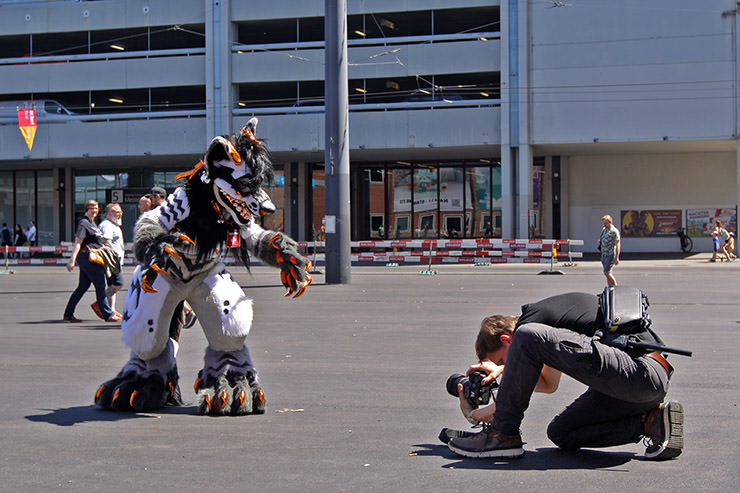 Furry posing for a photographer at Fantasy Basel, the Swiss Comic Con; photo by Ivan Kralj.