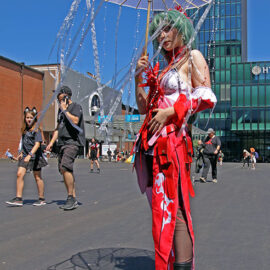 Cosplayer dressed as Phrolova from "Wuthering Waves" role-playing game, at Fantasy Basel, the Swiss Comic Con; photo by Ivan Kralj.