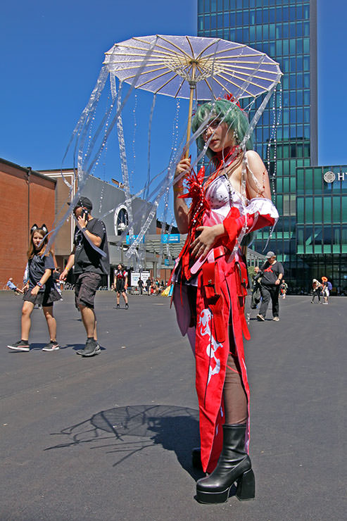 Cosplayer dressed as Phrolova from "Wuthering Waves" role-playing game, at Fantasy Basel, the Swiss Comic Con; photo by Ivan Kralj.