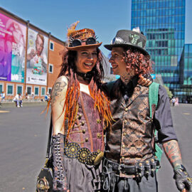 Cosplayer couple dressed in steampunk costumes at Fantasy Basel, the Swiss Comic Con; photo by Ivan Kralj.