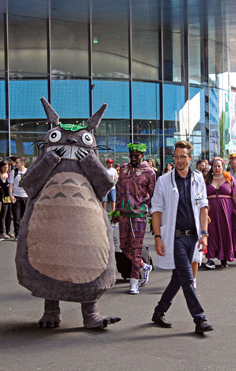 Cosplayer dressed as Totoro from Studio Ghibli's animated film "My Neighbor Totoro", at Fantasy Basel, the Swiss Comic Con; photo by Ivan Kralj.
