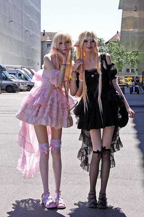 Cosplayers dressed as twin sisters Chi and Freya from "Chobits" manga series, at Fantasy Basel, the Swiss Comic Con; photo by Ivan Kralj.