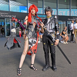 Cosplayers dressed up as Yinlin and Rover (Havoc) from "Wuthering Waves" role-playing game, at Fantasy Basel, the Swiss Comic Con; photo by Ivan Kralj.