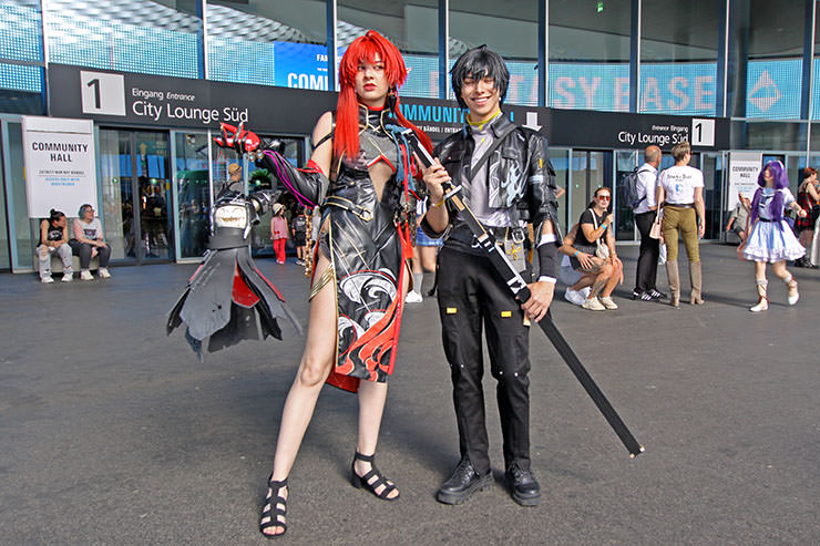 Cosplayers dressed up as Yinlin and Rover (Havoc) from "Wuthering Waves" role-playing game, at Fantasy Basel, the Swiss Comic Con; photo by Ivan Kralj.