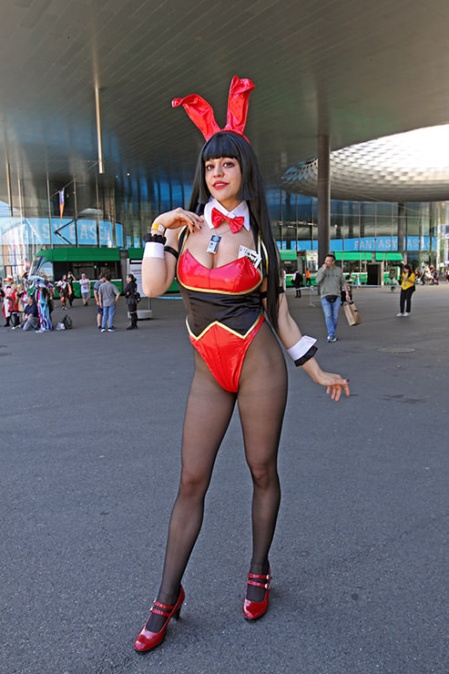 Cosplayer Foxyprincs dressed as Yumeko Jabami from "Kakegurui - Compulsive Gambler" manga series, at Fantasy Basel, the Swiss Comic Con; photo by Ivan Kralj.