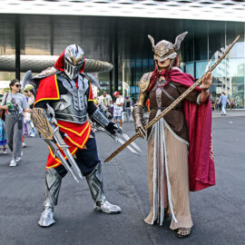 Cosplayers dressed up as Zed and Justicar Syndra from "League of Legends" game, at Fantasy Basel, the Swiss Comic Con; photo by Ivan Kralj.