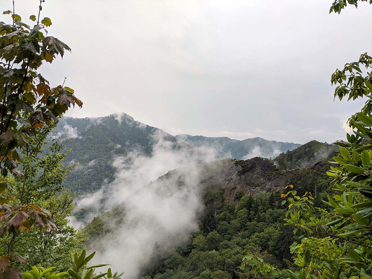 Clouds and fog wrapping the forested Great Smoky Mountains; photo by Kevin Long, Unsplash.