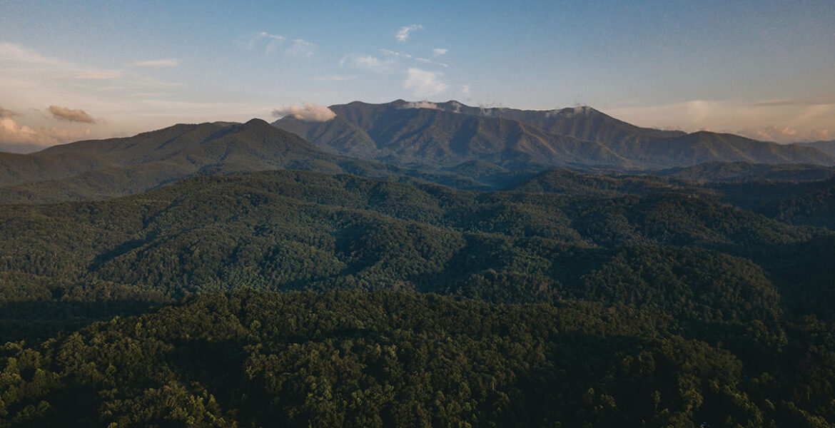 A tree-covered landscape of the Great Smoky Mountain National Park, as seen from Gatlinburg; photo by Steven Van Elk, Unsplash.