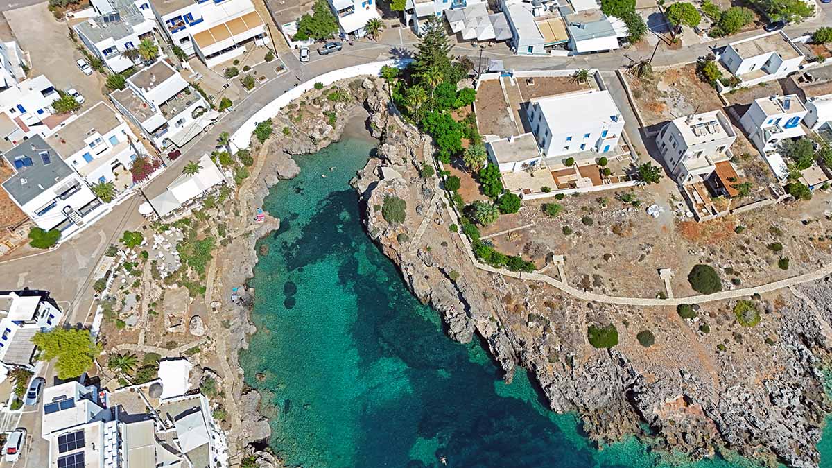 Aerial view of Avlemonas Beach in Kythira Island, Greece; drone photo by Ivan Kralj.