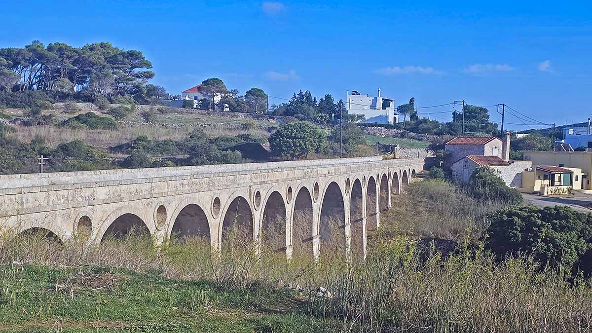 Katouni Bridge, the longest stone bridge in Greece, with 13 arches stretching over 110 meters, on Kythira Island; photo by Ivan Kralj.