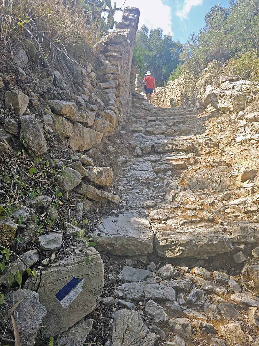 The rock-stairs M41 hiking trail through the Valley of the Watermills on Kythira Island, Greece; photo by Ivan Kralj.