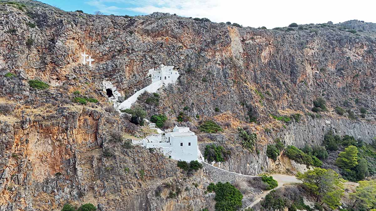 Agios Ioannis En Krimno, the church and monastery of Saint John on the Cliff, build above Kapsali, on Kythira Island, Greece; photo by Ivan Kralj.