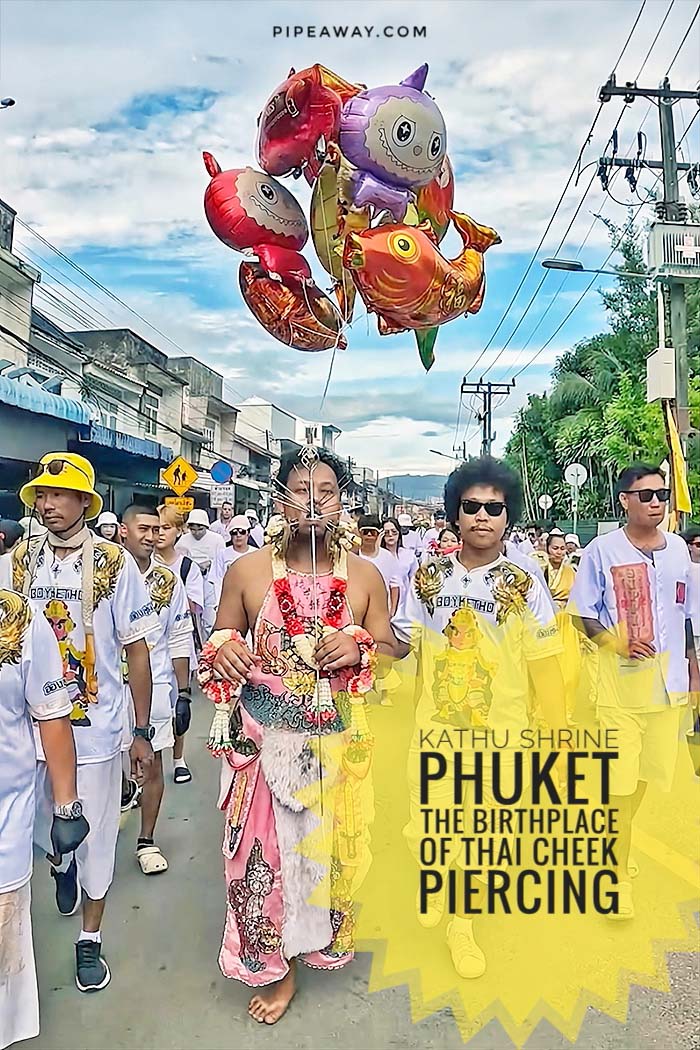 Kathu Shrine, Phuket, is the birthplace of Thai cheek piercing, a belief that self-mortification during the Nine Emperor Gods Festival, also known as the Phuket Vegetarian Festival, can bring blessings to the community. Learn more about the origins of this extraordinary ritual that sees ma song or spirit medium piercing their cheeks with anything from bicycle parts to fire extinguishers.