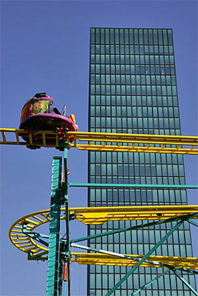 Rollercoaster set on Messeplatz during one of the editions of Basler Herbstmesse; photo by Roland Zumbühl.