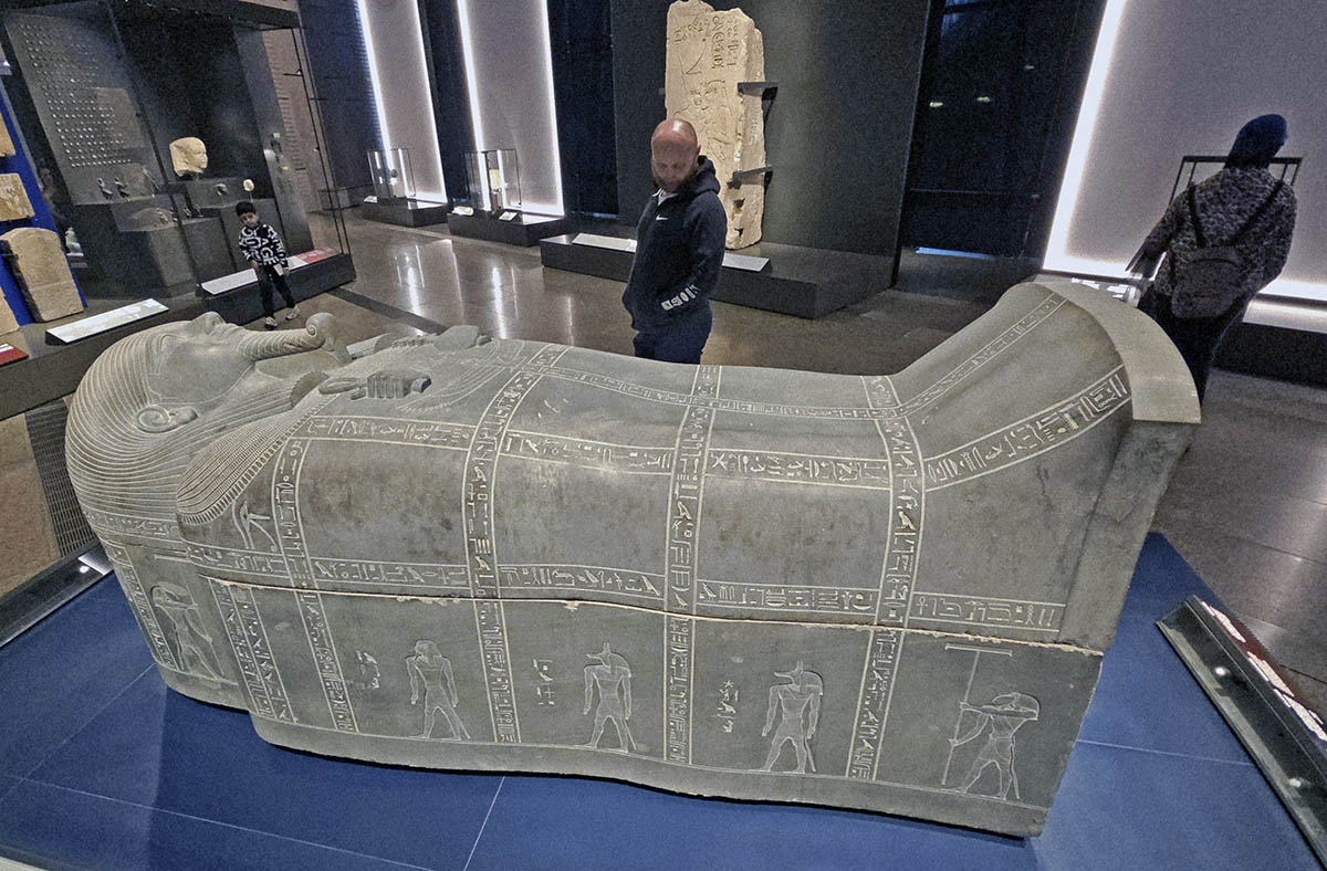 Sarcophagus of Nesptah displayed at the Grand Egyptian Museum in Giza, Egypt; photo by Ivan Kralj.