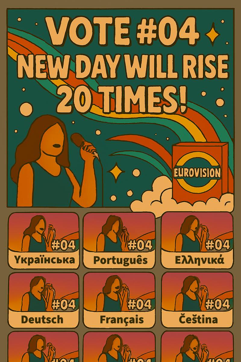 AI mockup of a YouTube channel @Vote4NewDayWillRise, whose ads stimulating viewers to vote for Yuval Raphael at Eurovision Song Contest were financed by the Israeli Government Advertising Agency; AI illustration by Ivan Kralj / Copilot.
