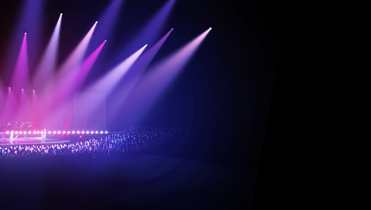 Half-lit concert hall in pink-purple hues, with the other half left in darkness - an illustration of EBU's choice to take Eurovision Song Contest Live Tour only to Western Europe; AI image by Ivan Kralj / Reve.