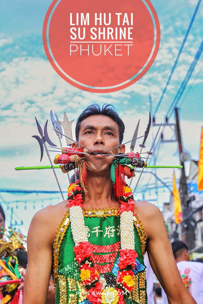 Lim Hu Tai Su Shrine in Phuket, Thailand, is one of the central temples of the Phuket Vegetarian Festival, or Nine Emperor Gods Festival, when hundreds of entranced spirit mediums called ma songs endure piercing rituals and then walk barefoot through this Thai town.