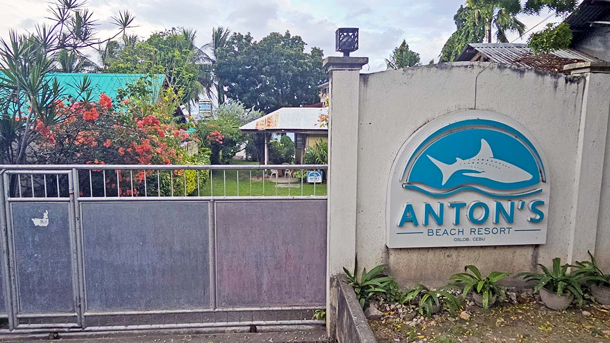 An entrance to Anton's Beach Resort in Oslob, with the whale shark depicted in its logo, Cebu Island, the Philippines; photo by Ivan Kralj.