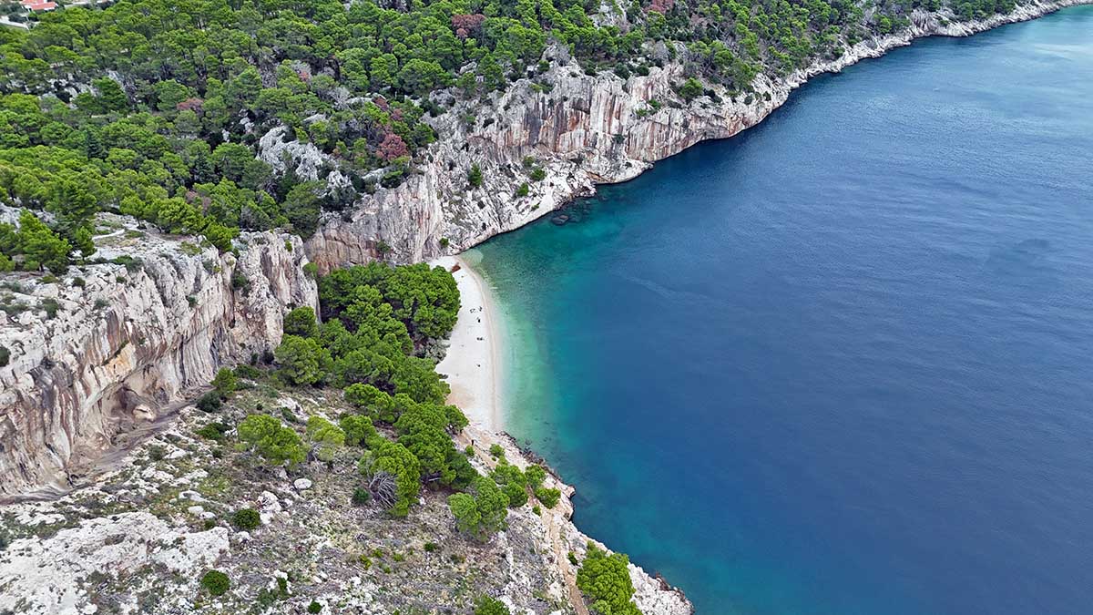 Aerial view of Nugal Beach, once exclusive naturist paradise in Makarska, Croatia; photo by Ivan Kralj. 