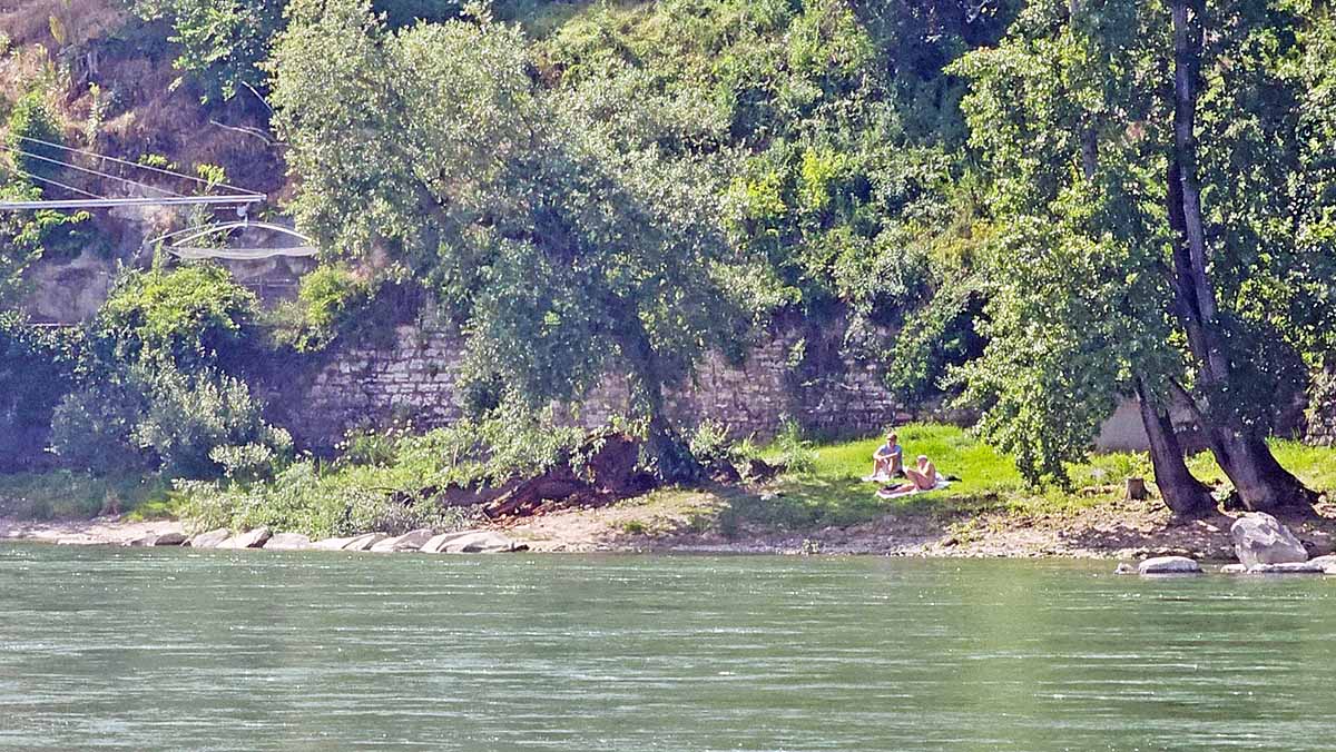 Nudists sunbathing on the meadow by the Rhine River, in Basel, Switzerland; photo by Ivan Kralj.