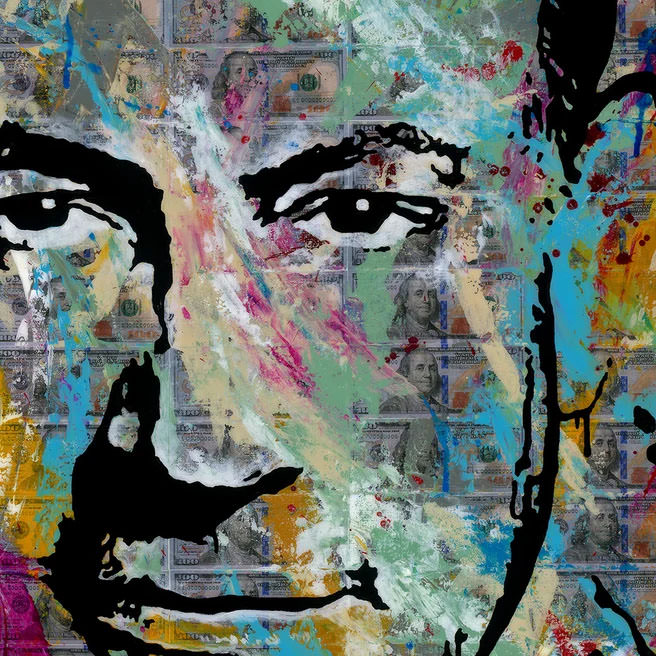Portrait of Benjamin Netanyahu made by Doron Viner on 184 $100 bills.