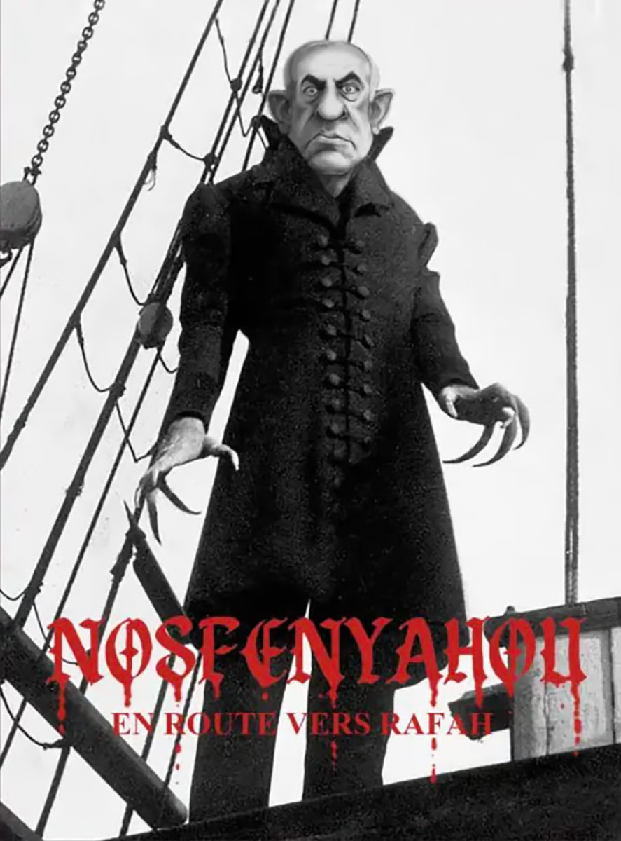 Cartoon depicting Benjamin Netanyahu as Count Orlok, the "Nosferatu" vampire "en route to Rafah"; after being criticized for antisemitism, Montreal-based La Presse removed Serge Chapleau's 2024 image and apologized.