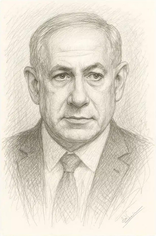 Portrait of Bibi Netanyahu by the Israeli artist Alex Levin.