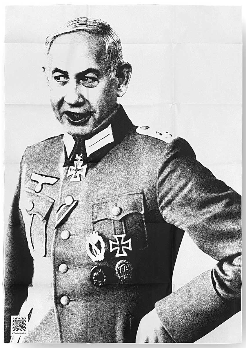 Grow Up Art's "The Turd Reich" poster of Benjamin Netanyahu in a Nazi uniform prompted a police investigation when it was displayed at Canberra’s Dissent Café and Bar in February 2026. After a week-long examination, no charges were filed.